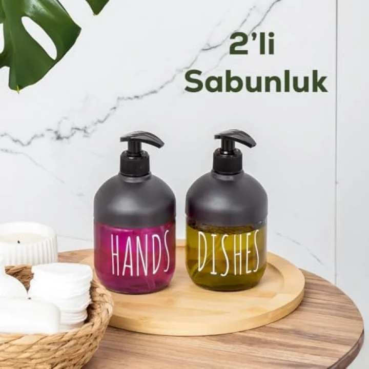 C-527 2li Cool Sıvı Sabunluk Seti - Mutfak-Banyo Tezgah Üstü Temizlik Seti - Antrasit Cam 425 mL