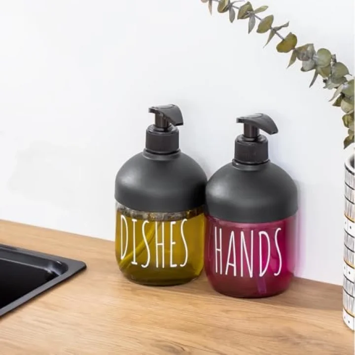 C-527 2li Cool Sıvı Sabunluk Seti - Mutfak-Banyo Tezgah Üstü Temizlik Seti - Antrasit Cam 425 mL