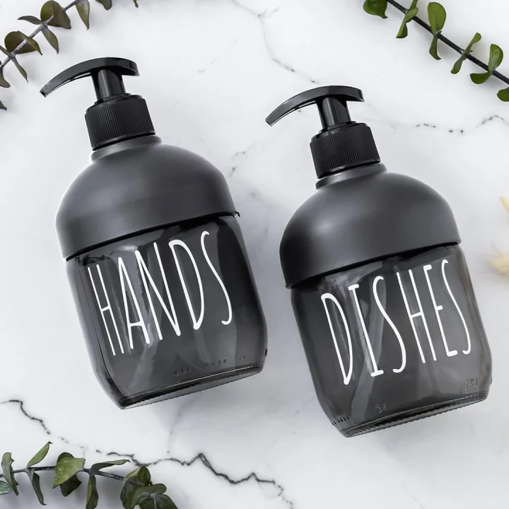 C-527 2li Cool Sıvı Sabunluk Seti - Mutfak-Banyo Tezgah Üstü Temizlik Seti - Antrasit Cam 425 mL