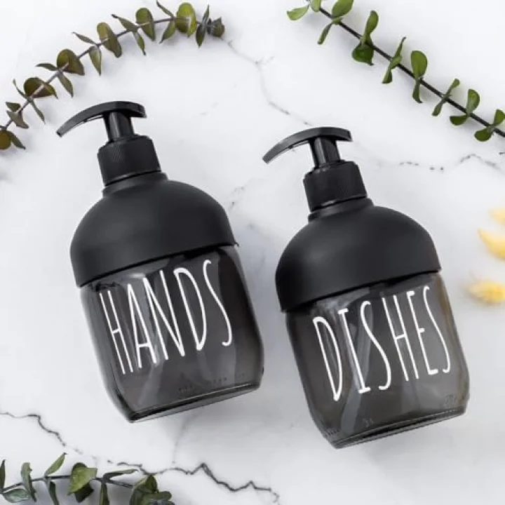 C-527 2li Cool Sıvı Sabunluk Seti - Mutfak-Banyo Tezgah Üstü Temizlik Seti - Siyah Cam 425 mL