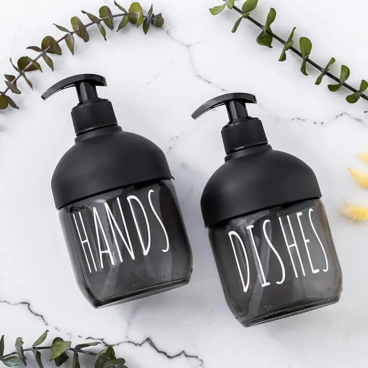C-527 2li Cool Sıvı Sabunluk Seti - Mutfak-Banyo Tezgah Üstü Temizlik Seti - Siyah Cam 425 mL