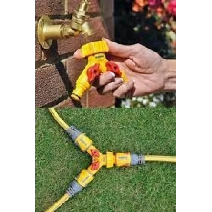 Ç ift çıkışlı vanalı musluk adaptörü 1/2-3/4 ölçülerinde
