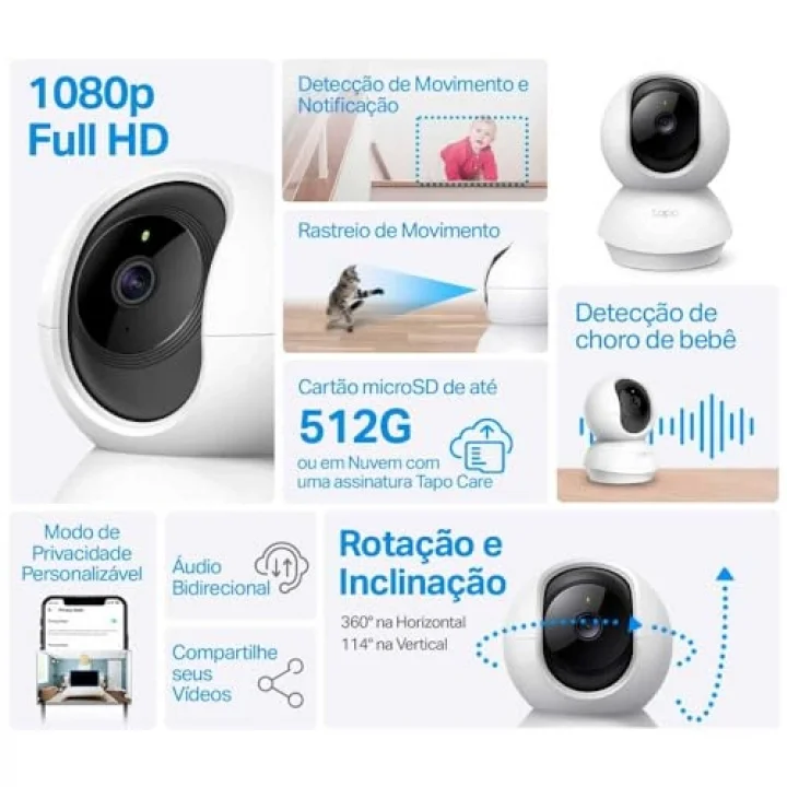 C200, 1080P Full HD, Hareket Tespit ve Takibi, 360°, 9m Gece Görüşü, Çift Yönlü Sesli İletişim, Sesli Alarm, Bulut/Yerel Depolama, Bebek Ağlaması Tespiti, İç Mekan Wi-Fi Güvenlik Kamerası