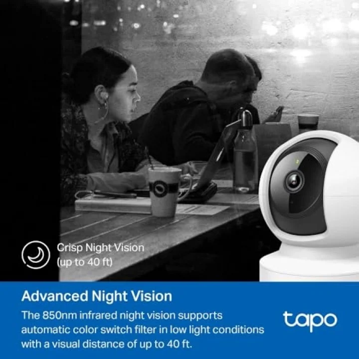 C202, 1080P Full HD, Hareket Tespit ve Takibi, 360°, 9m Gece Görüşü, Çift Yönlü Ses, Alarm, Bulut/Yerel Depolama, Bebek Ağlaması Tespiti, İç Mekan Ethernet/Wi-Fi Güvenlik Kamerası