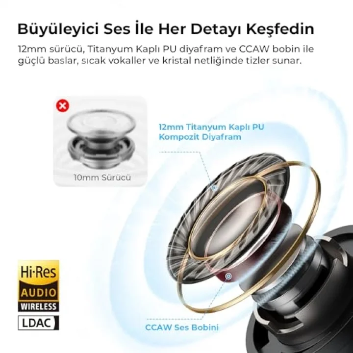 C30 Hybrid ANC Hi-Res LDAC TWS Bluetooth 6.0 Kablosuz Kulak içi Kulaklık Siyah