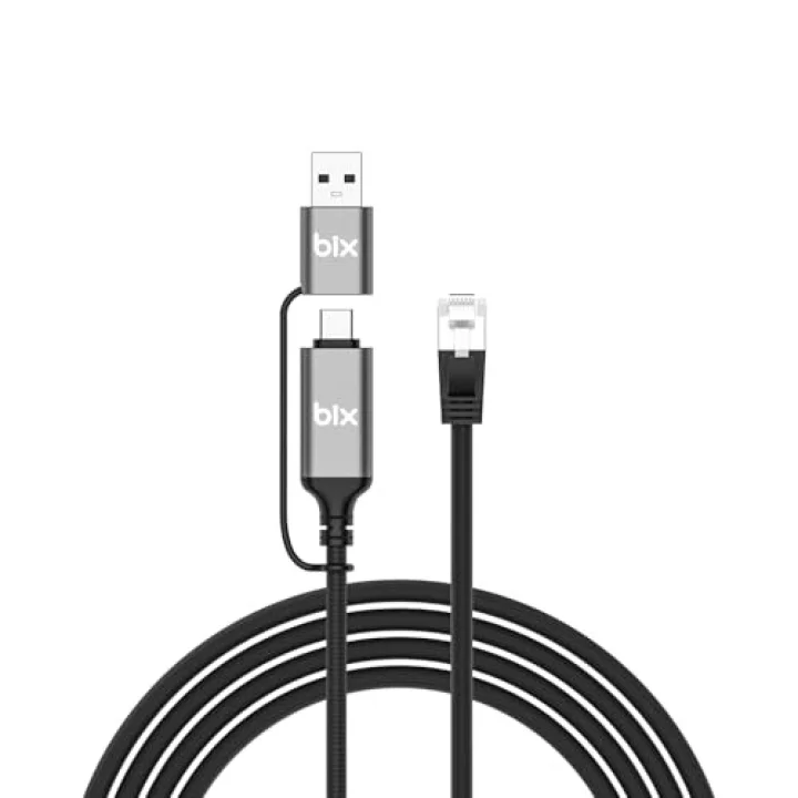 C6AC15 2in1 USB-A & Type-C to RJ45 1000Mbps Gigabit Ethernet Dönüştürücü CAT6 Kablo 1.5 Metre Thunderbolt 3/4/5, Mac/Windows/iPad/Android Uyumlu