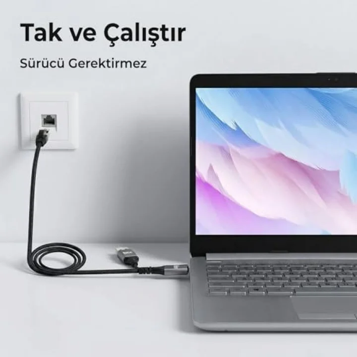 C6AC15 2in1 USB-A & Type-C to RJ45 1000Mbps Gigabit Ethernet Dönüştürücü CAT6 Kablo 1.5 Metre Thunderbolt 3/4/5, Mac/Windows/iPad/Android Uyumlu