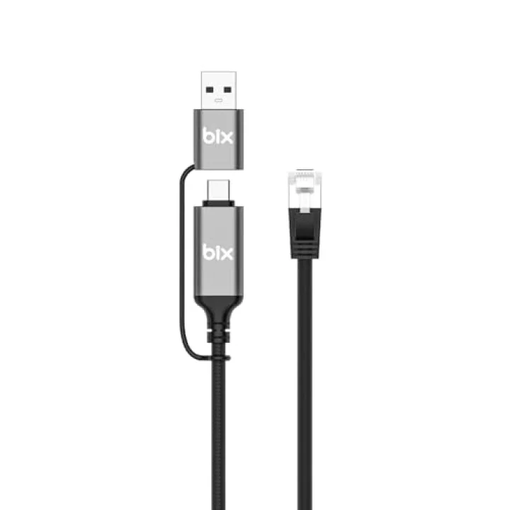 C6AC15 2in1 USB-A & Type-C to RJ45 1000Mbps Gigabit Ethernet Dönüştürücü CAT6 Kablo 1.5 Metre Thunderbolt 3/4/5, Mac/Windows/iPad/Android Uyumlu