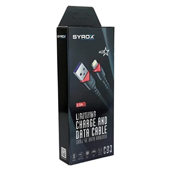 C93 2.0 MAH İPH 1 MT GÜL DESENLİ KABLO Araç Şarjı, Siyah
