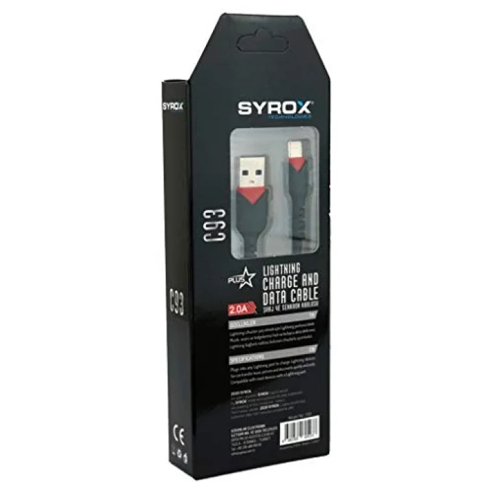 C93 2.0 MAH İPH 1 MT GÜL DESENLİ KABLO Araç Şarjı, Siyah