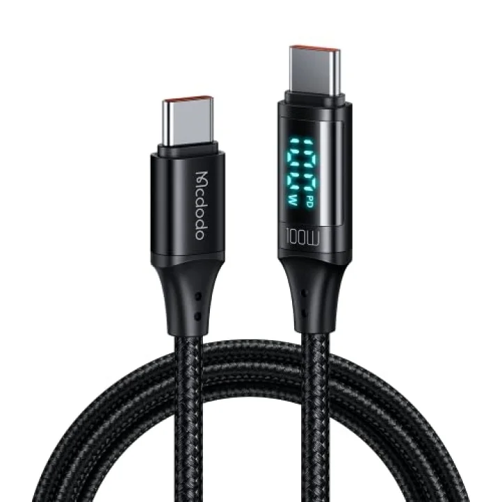 CA-1100 Type-C Kablo 100W - Dijital Watt Göstergeli Hızlı Şarj Kablosu, 5A PD QC USB-C, Laptop/Tablet/Telefon, 1.2M