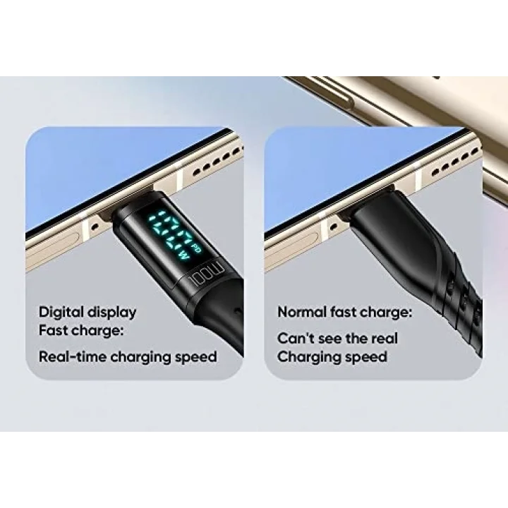 CA-1100 Type-C Kablo 100W - Dijital Watt Göstergeli Hızlı Şarj Kablosu, 5A PD QC USB-C, Laptop/Tablet/Telefon, 1.2M