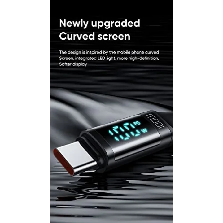 CA-1100 Type-C Kablo 100W - Dijital Watt Göstergeli Hızlı Şarj Kablosu, 5A PD QC USB-C, Laptop/Tablet/Telefon, 1.2M