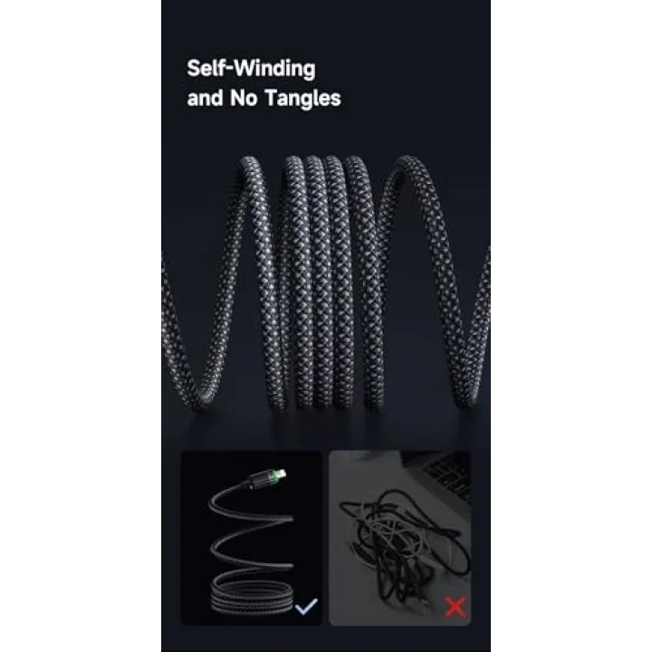 Ca-2010 36W Usb-C To Lightning Manyetik Sarilabilir Kablo - 1.2 M, Siyah
