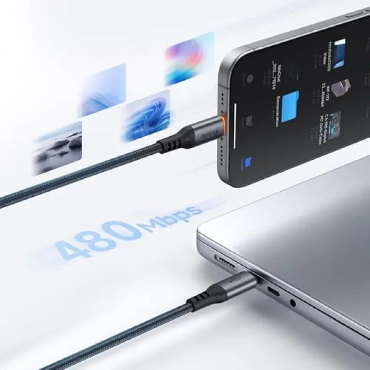 CA-2040 Type-c Type-c 100W PD Hızlı E-Marker Çipli Örgü Poweroff Kablo 1.2m Siyah