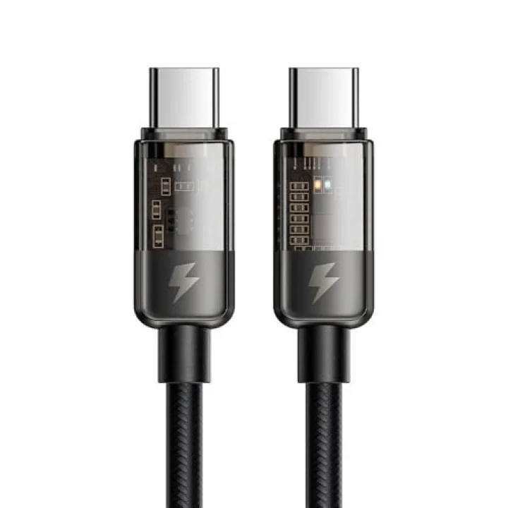 Ca-2840 Type-C To Type-C 100W Led Işikli Power Off Hızlı Data Şarj Kablosu 1.2M, Siyah