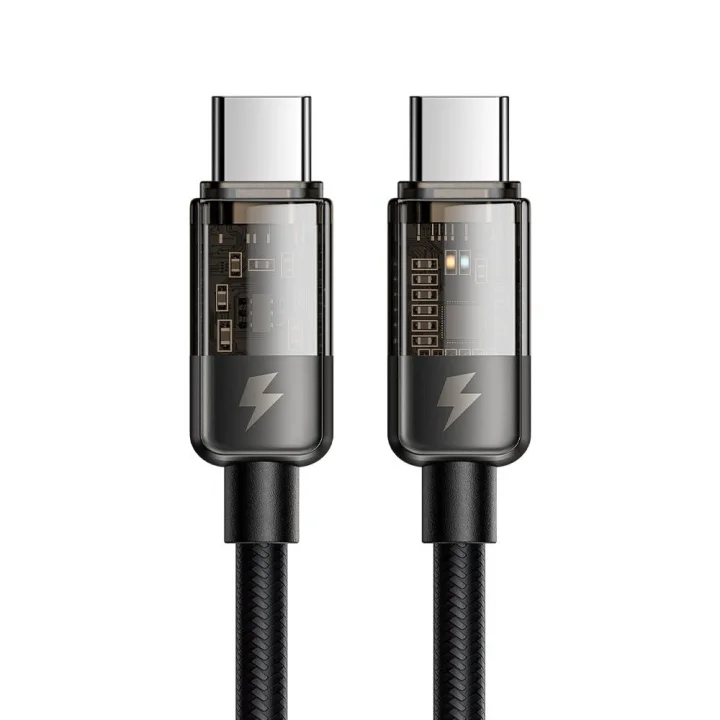 Ca-2840 Type-C To Type-C 100W Led Işikli Power Off Hızlı Data Şarj Kablosu 1.2M, Siyah