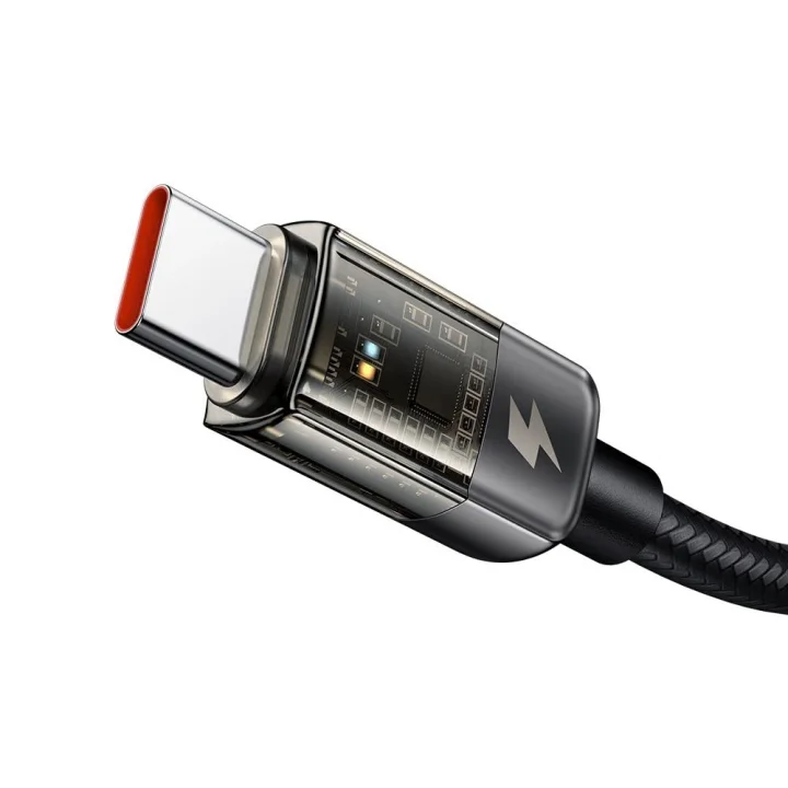 Ca-2840 Type-C To Type-C 100W Led Işikli Power Off Hızlı Data Şarj Kablosu 1.2M, Siyah