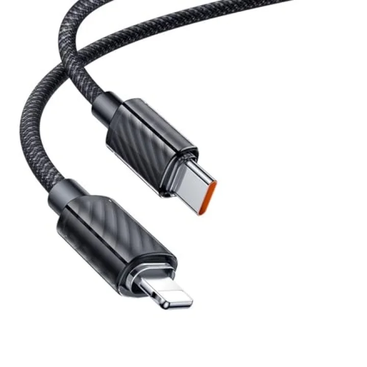CA-3660 Crystal Serisi Type-c to Lightning 36W PD Hızlı Şarj ve Veri Aktarım Örgü Kablo Siyah 1.2m