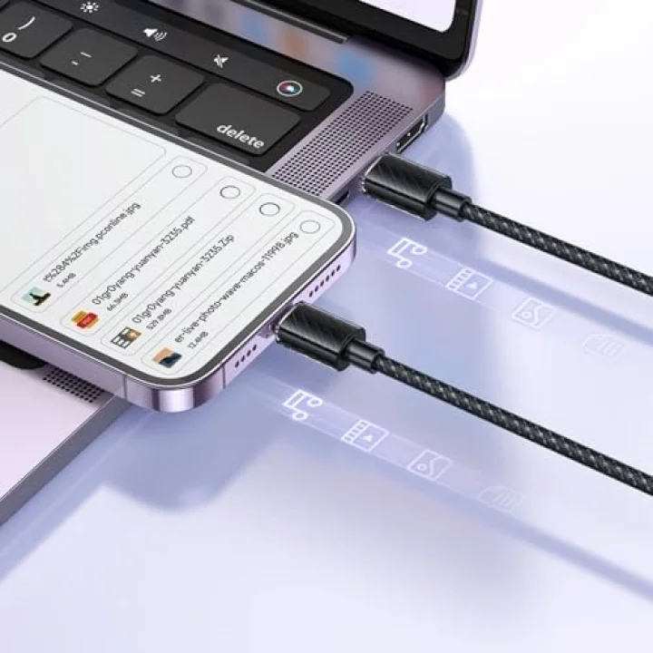 CA-3660 Crystal Serisi Type-c to Lightning 36W PD Hızlı Şarj ve Veri Aktarım Örgü Kablo Siyah 1.2m