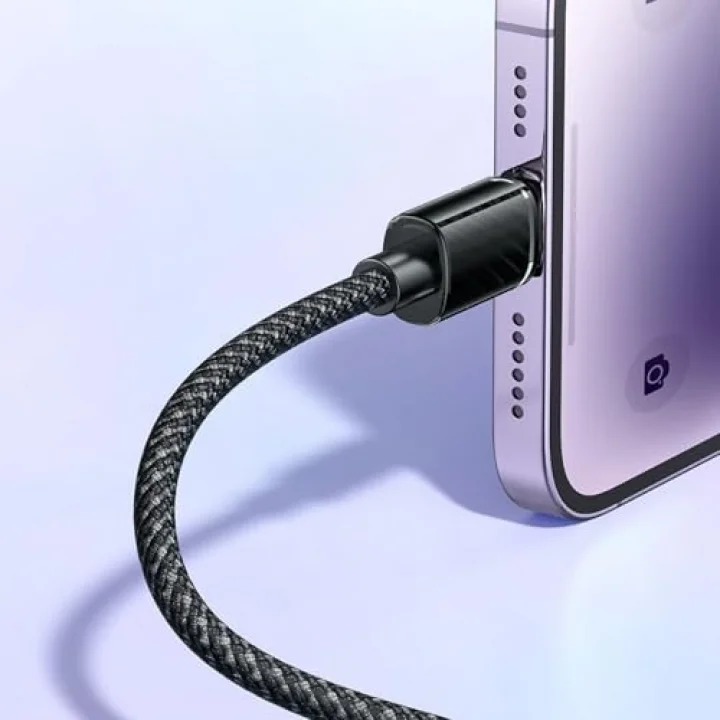 CA-3660 Crystal Serisi Type-c to Lightning 36W PD Hızlı Şarj ve Veri Aktarım Örgü Kablo Siyah 1.2m