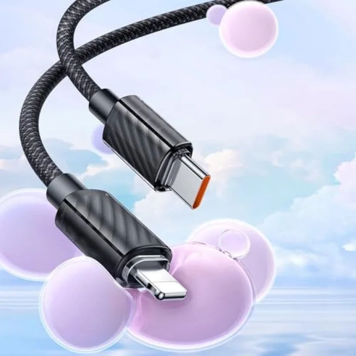 CA-3660 Crystal Serisi Type-c to Lightning 36W PD Hızlı Şarj ve Veri Aktarım Örgü Kablo Siyah 1.2m