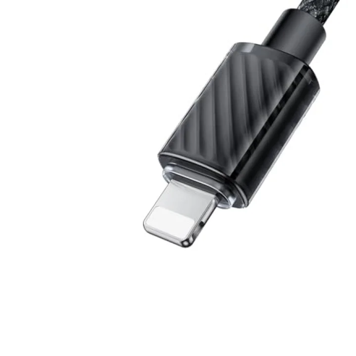 CA-3660 Crystal Serisi Type-c to Lightning 36W PD Hızlı Şarj ve Veri Aktarım Örgü Kablo Siyah 1.2m
