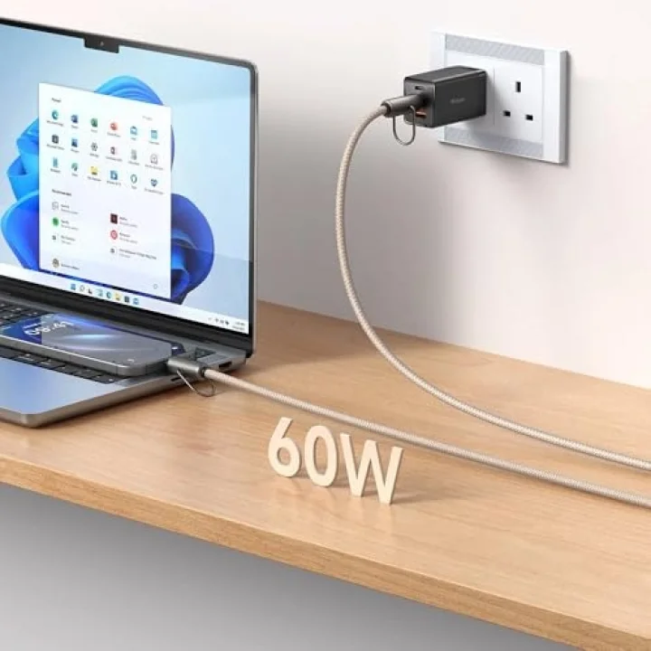 Ca-6831 Çok Işlevli Çapraz Boyun Askili Kablosu 1.2 M 60 W Type-C To Type-C Haki
