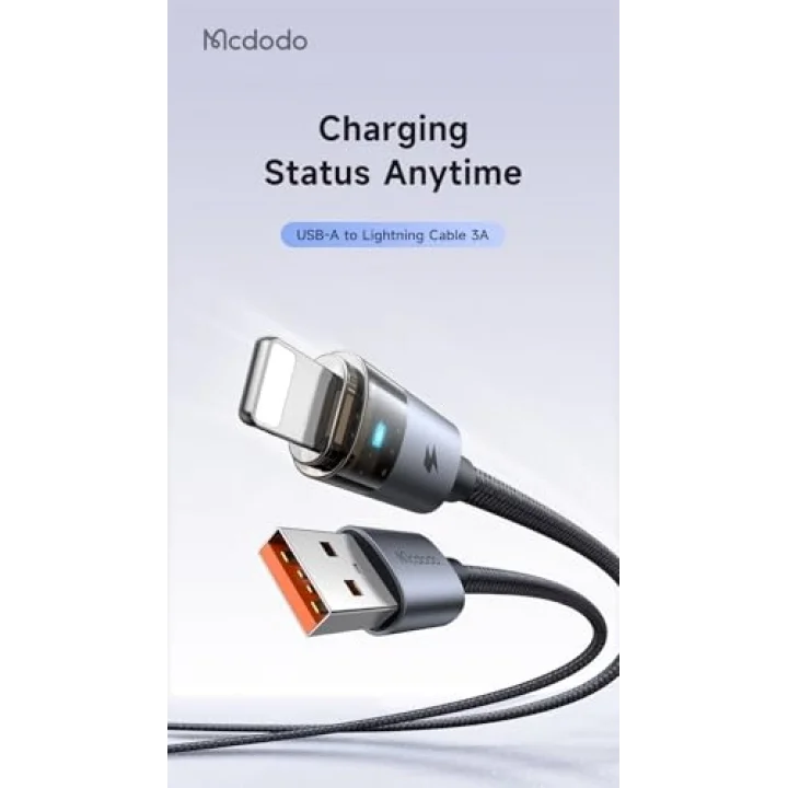CA-6911 3A Işıklı Usb iPhone Şarj Data Kablosu 1.2m Siyah