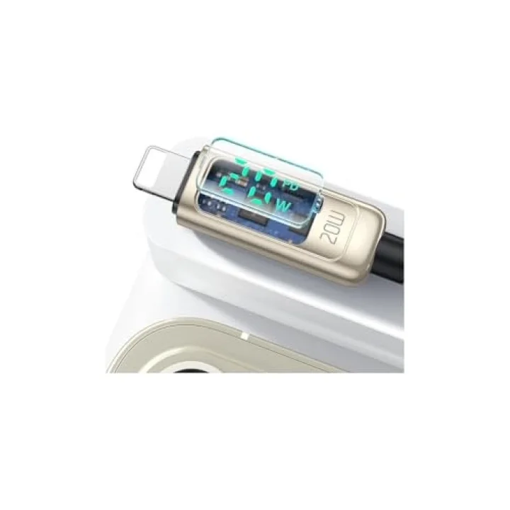Ca-8811 20W Dijital Göstergeli Type-C To Lightining Pd-Data Şarj Kablosu-Gümüş
