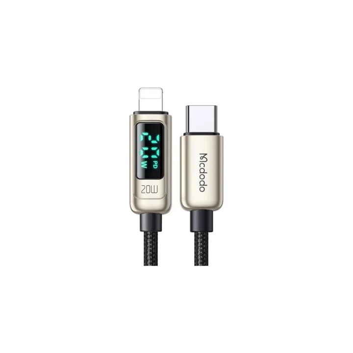 Ca-8811 20W Dijital Göstergeli Type-C To Lightining Pd-Data Şarj Kablosu-Gümüş