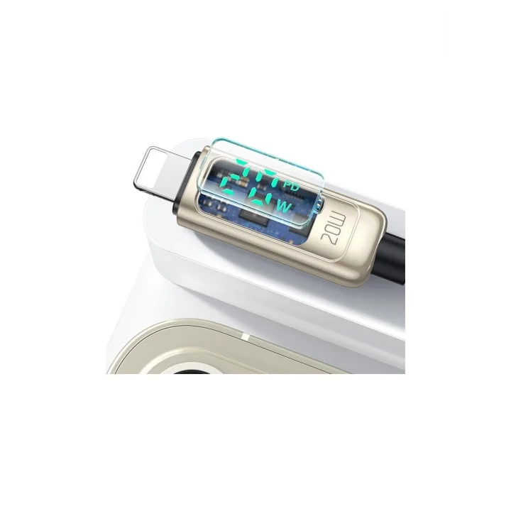Ca-8811 20W Dijital Göstergeli Type-C To Lightining Pd-Data Şarj Kablosu-Gümüş