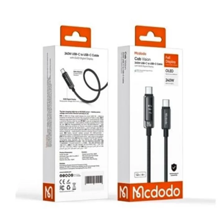 CA-8900 USB-C to USB-C 240W OLED Ekranlı Hızlı Şarj Kablosu 1.2m