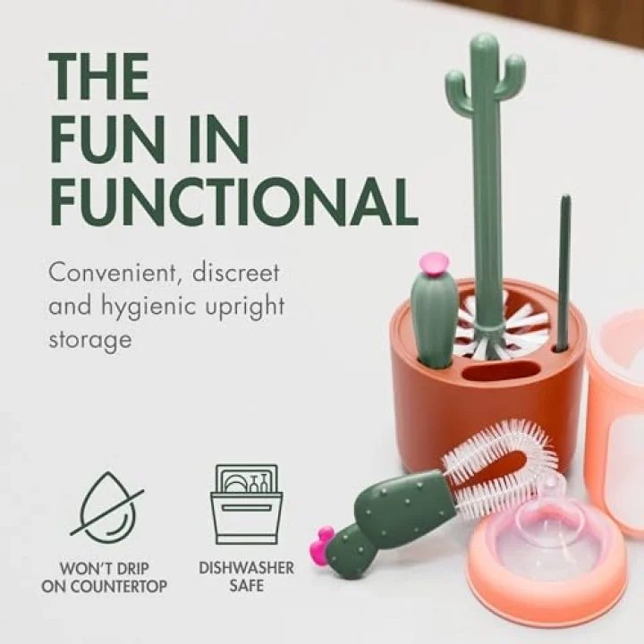 Cacti şişe temizleme fırçası seti, terakota, 4 parçalı set