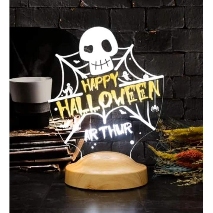 Cadılar Bayramı Halloween Hediyesi, Happy Halloween Kuru Kafa ve Ağlar Led Lamba