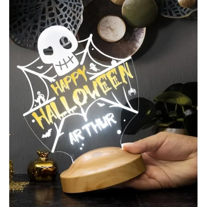 Cadılar Bayramı Halloween Hediyesi, Happy Halloween Kuru Kafa ve Ağlar Led Lamba