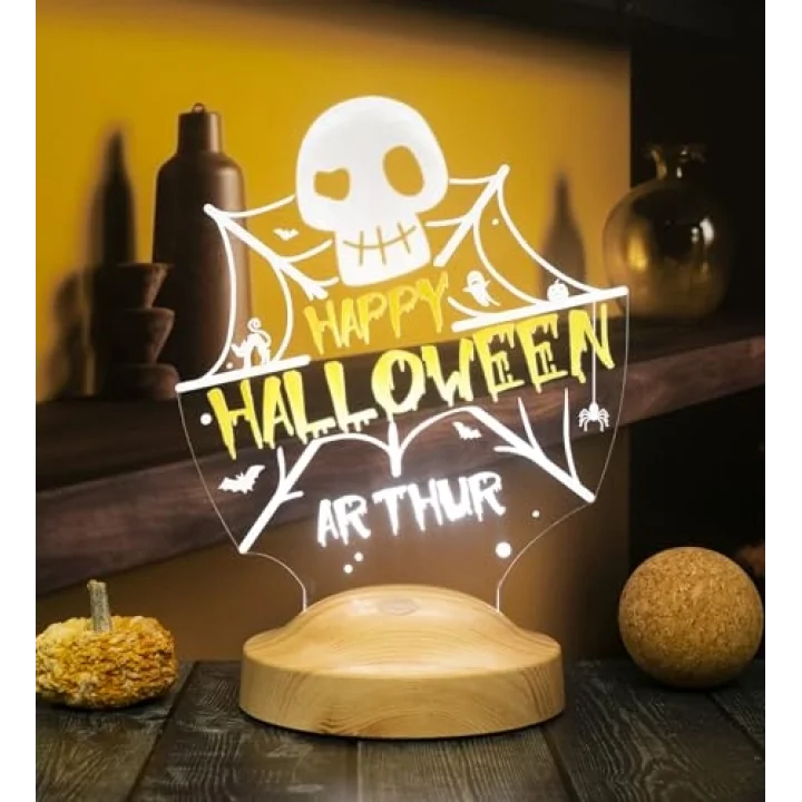 Cadılar Bayramı Halloween Hediyesi, Happy Halloween Kuru Kafa ve Ağlar Led Lamba