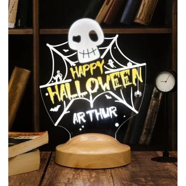 Cadılar Bayramı Halloween Hediyesi, Happy Halloween Kuru Kafa ve Ağlar Led Lamba