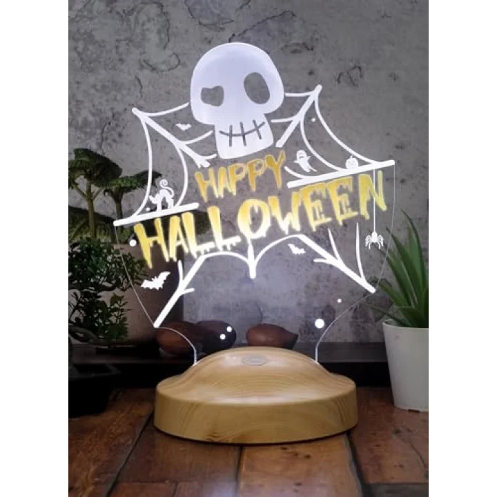 Cadılar Bayramı Halloween Hediyesi, Happy Halloween Kuru Kafa ve Ağlar Led Lamba