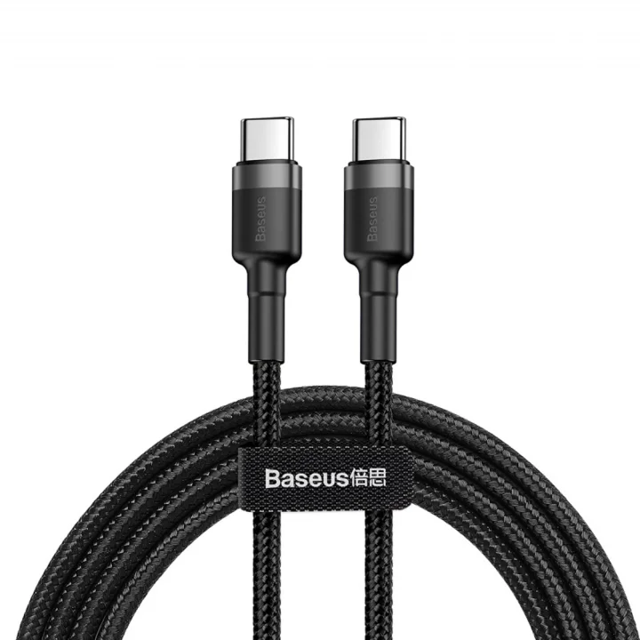 Cafule, 3.0 A USB-C & USB-C Şarj & Data Aktarımı Kablosu, Flash/Hızlı Şarj, 1 Metre, Gri/Siyah, CATKLF-GG1