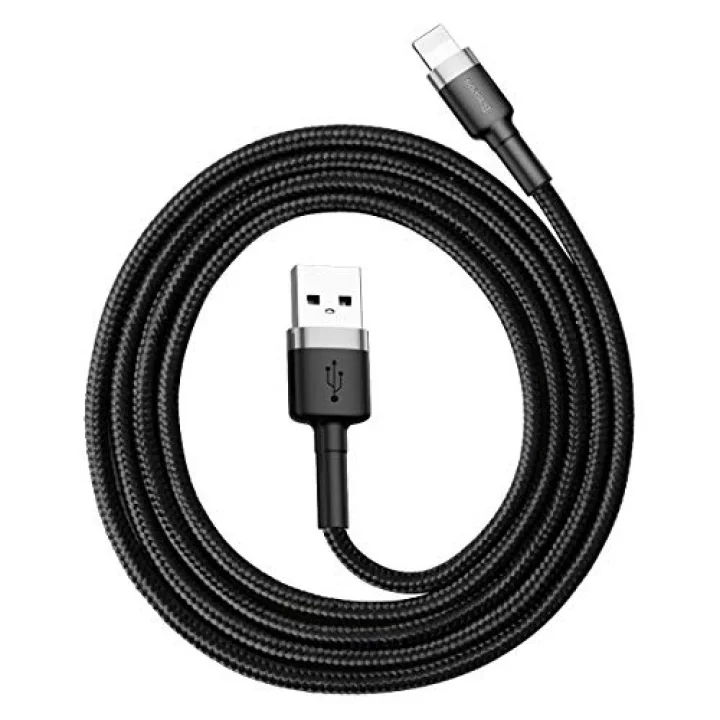 Cafule Serisi, 2.4 A USB-A & Lightning Şarj Kablosu & Data Aktarım Kablosu, 1 Metre, Gri - Siyah