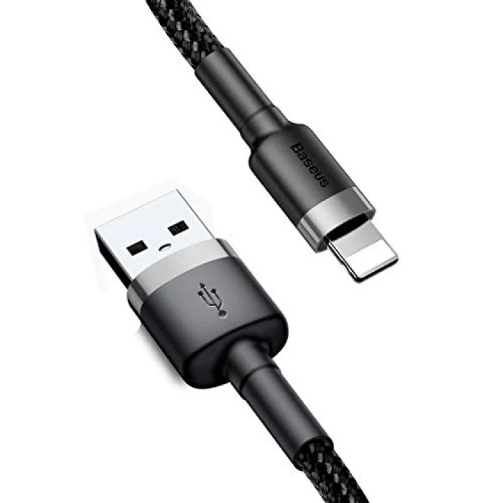 Cafule Serisi, 2.4 A USB-A & Lightning Şarj Kablosu & Data Aktarım Kablosu, 1 Metre, Gri - Siyah