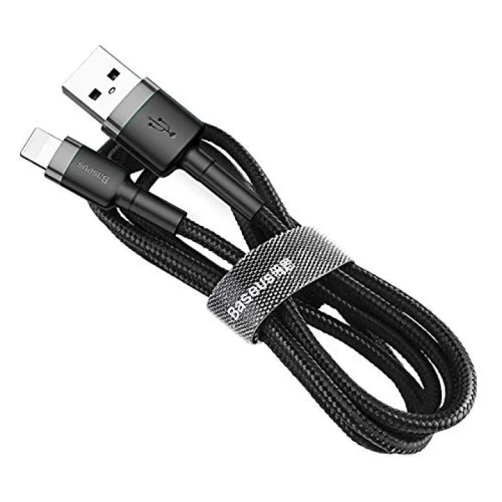 Cafule Serisi, 2.4 A USB-A & Lightning Şarj Kablosu & Data Aktarım Kablosu, 1 Metre, Gri - Siyah