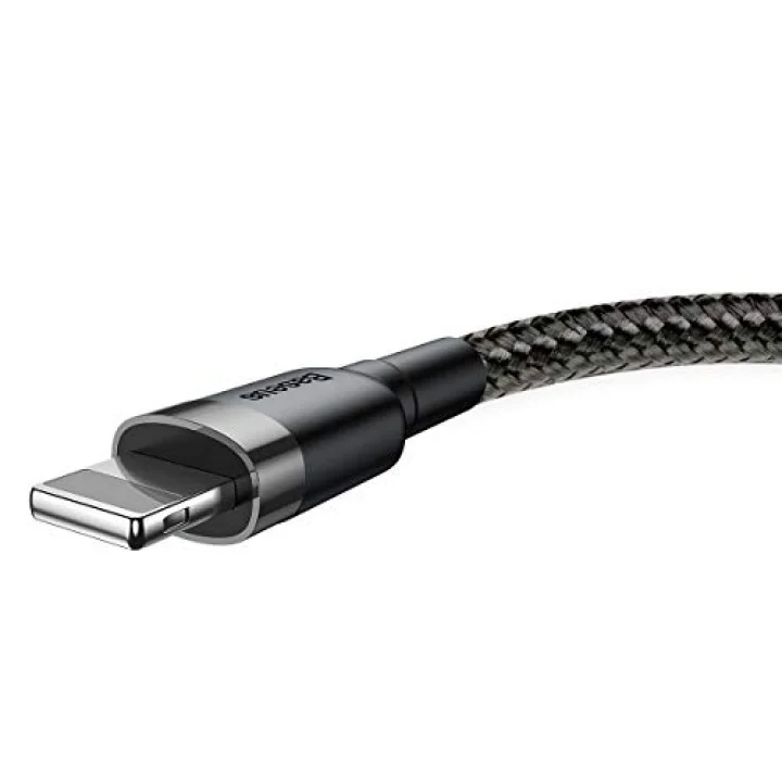 Cafule Serisi, 2.4 A USB-A & Lightning Şarj Kablosu & Data Aktarım Kablosu, 1 Metre, Gri - Siyah
