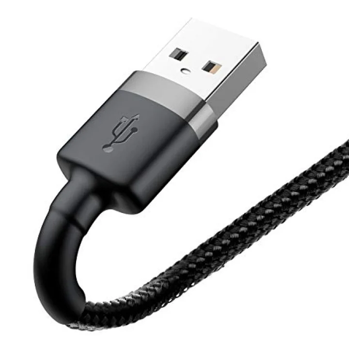 Cafule Serisi, 2.4 A USB-A & Lightning Şarj Kablosu & Data Aktarım Kablosu, 1 Metre, Gri - Siyah