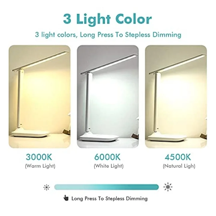 Çalışma masası lambası, LED masa lambası, kısılabilir masa lambası, dokunmatik anahtar, 3 renk ve 10 parlaklık kademesi, göz dostu masa lambası, gece lambası, ofis, okuma, çalışma için [Enerji