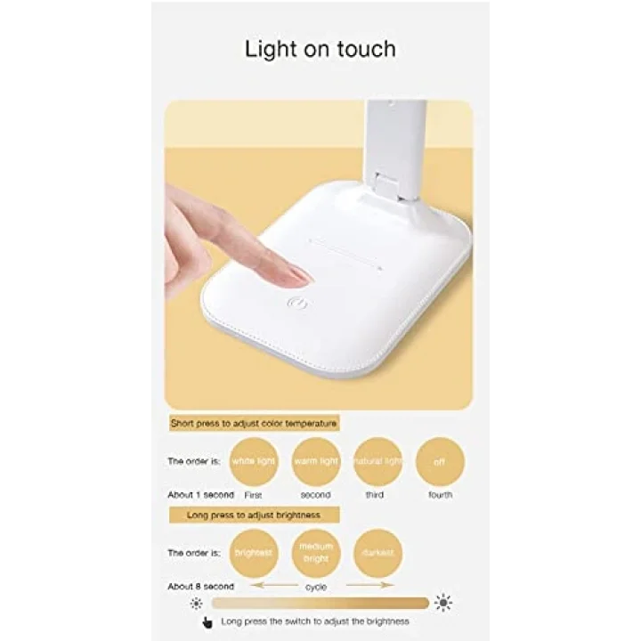 Çalışma masası lambası, LED masa lambası, kısılabilir masa lambası, dokunmatik anahtar, 3 renk ve 10 parlaklık kademesi, göz dostu masa lambası, gece lambası, ofis, okuma, çalışma için [Enerji