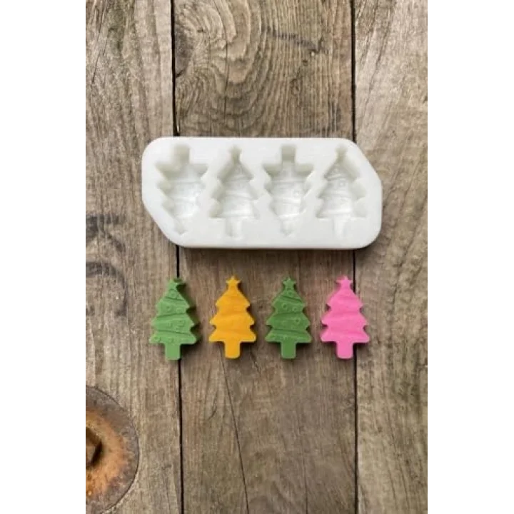 Çam Ağacı Mini Dörtlü Mum Kalıbı (Silikon)