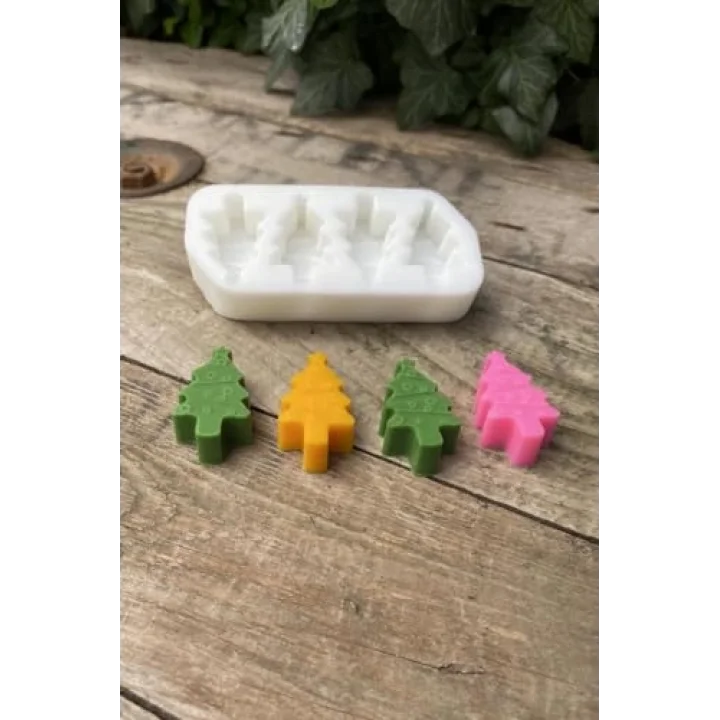 Çam Ağacı Mini Dörtlü Mum Kalıbı (Silikon)