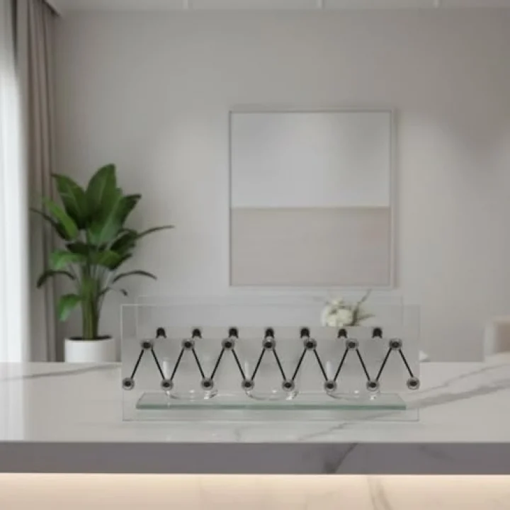 Cam Dekoratif Zikzak Tasarımlı Şamdan 20x9 cm | Tealight ve Banyo Düzenleyici | Modern Ev Ofis Masaüstü Aksesuar